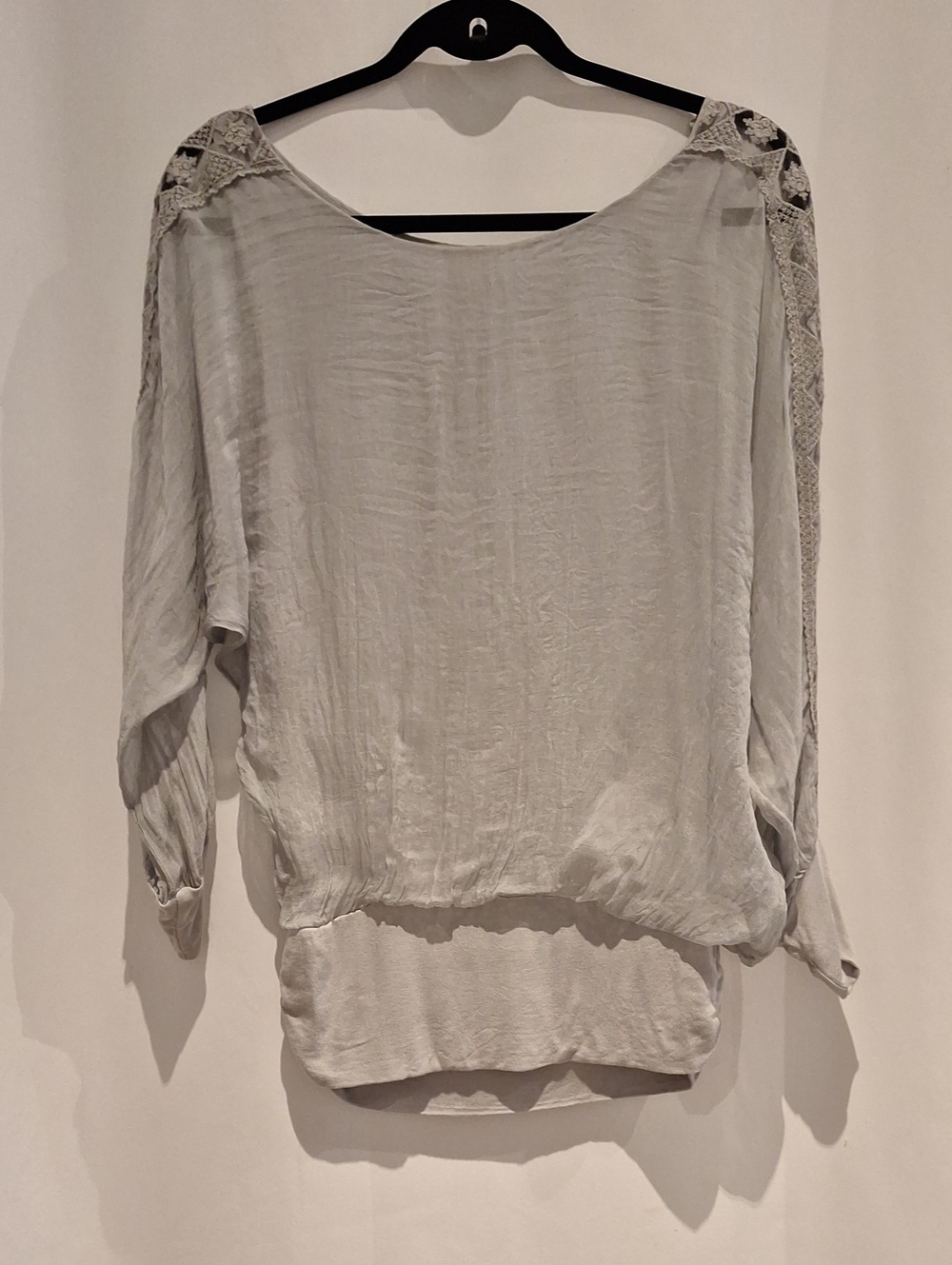 Keysha Women's Light Gray Silk Lace-Shoulder Blouse